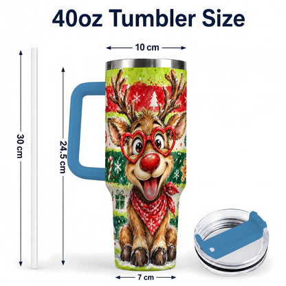 #pl[40oz|Blue] Reindeer 40oz Tumbler, Heart Glasses Tumbler, Stainless Steel Travel Cup