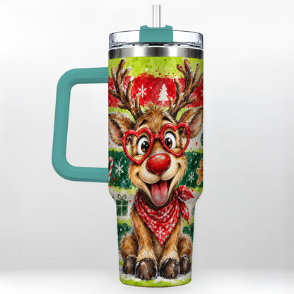 #pl[40oz|Green] Reindeer 40oz Tumbler, Heart Glasses Tumbler, Stainless Steel Travel Cup