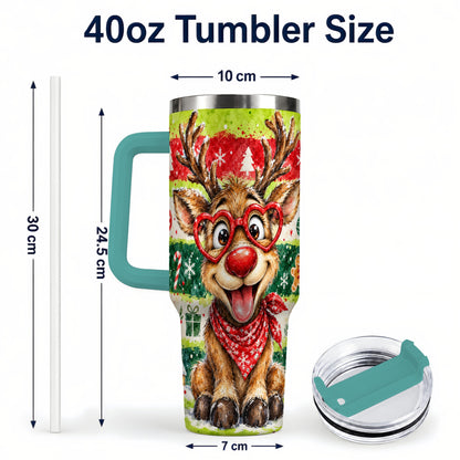 #pl[40oz|Green] Reindeer 40oz Tumbler, Heart Glasses Tumbler, Stainless Steel Travel Cup