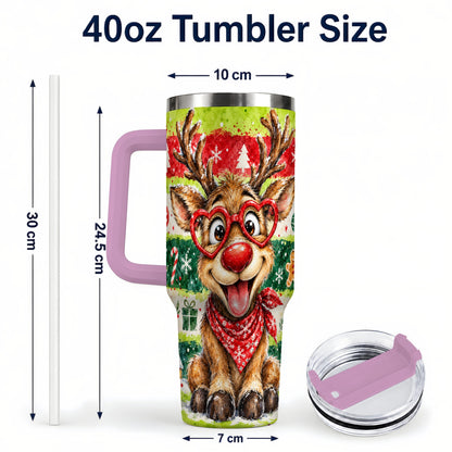 #pl[40oz|Pink] Reindeer 40oz Tumbler, Heart Glasses Tumbler, Stainless Steel Travel Cup