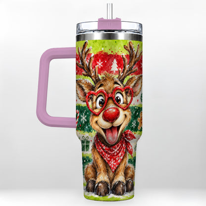 #pl[40oz|Pink] Reindeer 40oz Tumbler, Heart Glasses Tumbler, Stainless Steel Travel Cup