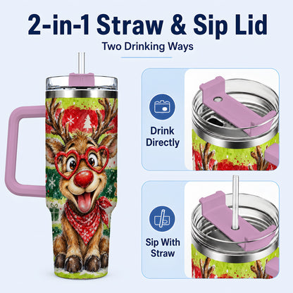 #pl[40oz|Pink] Reindeer 40oz Tumbler, Heart Glasses Tumbler, Stainless Steel Travel Cup