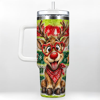 Reindeer 40oz Tumbler, Heart Glasses Tumbler, Stainless Steel Travel Cup