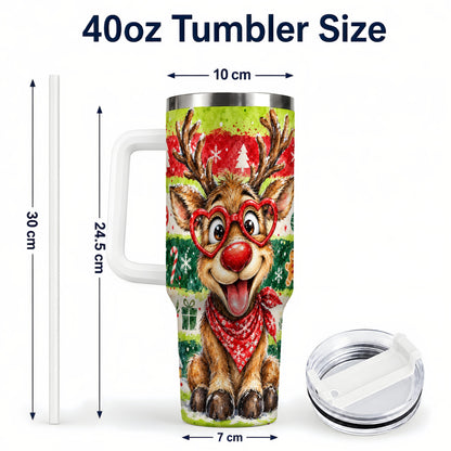 #pl[40oz|White] Reindeer 40oz Tumbler, Heart Glasses Tumbler, Stainless Steel Travel Cup