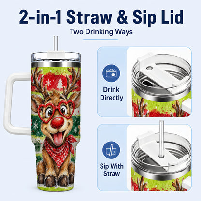 #pl[40oz|White] Reindeer 40oz Tumbler, Heart Glasses Tumbler, Stainless Steel Travel Cup