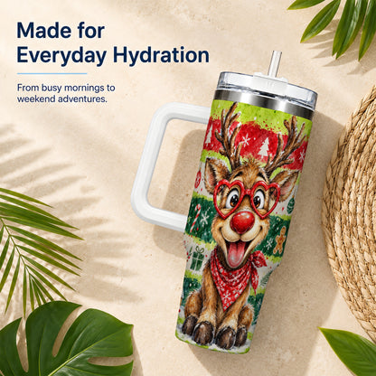 #pl[40oz|White] Reindeer 40oz Tumbler, Heart Glasses Tumbler, Stainless Steel Travel Cup