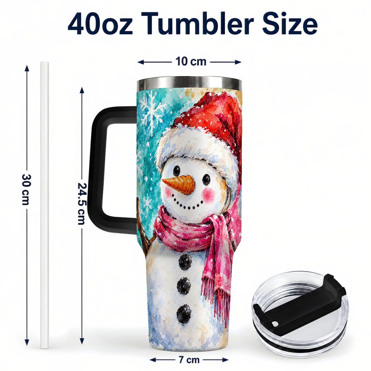 #pl[40oz|Black] Snowman 40oz Tumbler, Santa Hat Tumbler, Stainless Steel Travel Cup