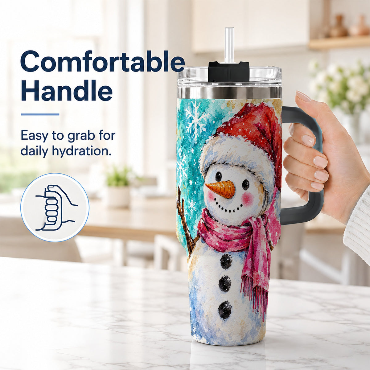 #pl[40oz|Black] Snowman 40oz Tumbler, Santa Hat Tumbler, Stainless Steel Travel Cup