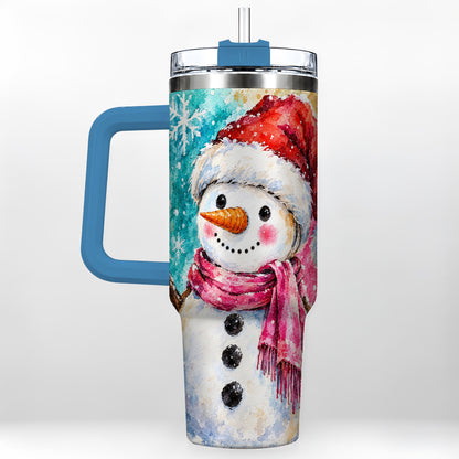 #pl[40oz|Blue] Snowman 40oz Tumbler, Santa Hat Tumbler, Stainless Steel Travel Cup
