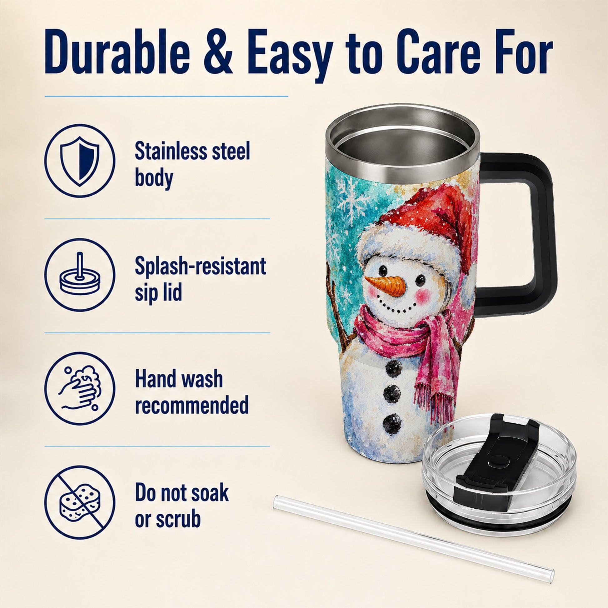 #pl[40oz|Black] Snowman 40oz Tumbler, Santa Hat Tumbler, Stainless Steel Travel Cup