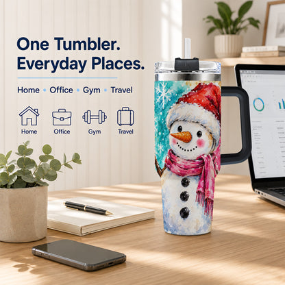 #pl[40oz|Black] Snowman 40oz Tumbler, Santa Hat Tumbler, Stainless Steel Travel Cup