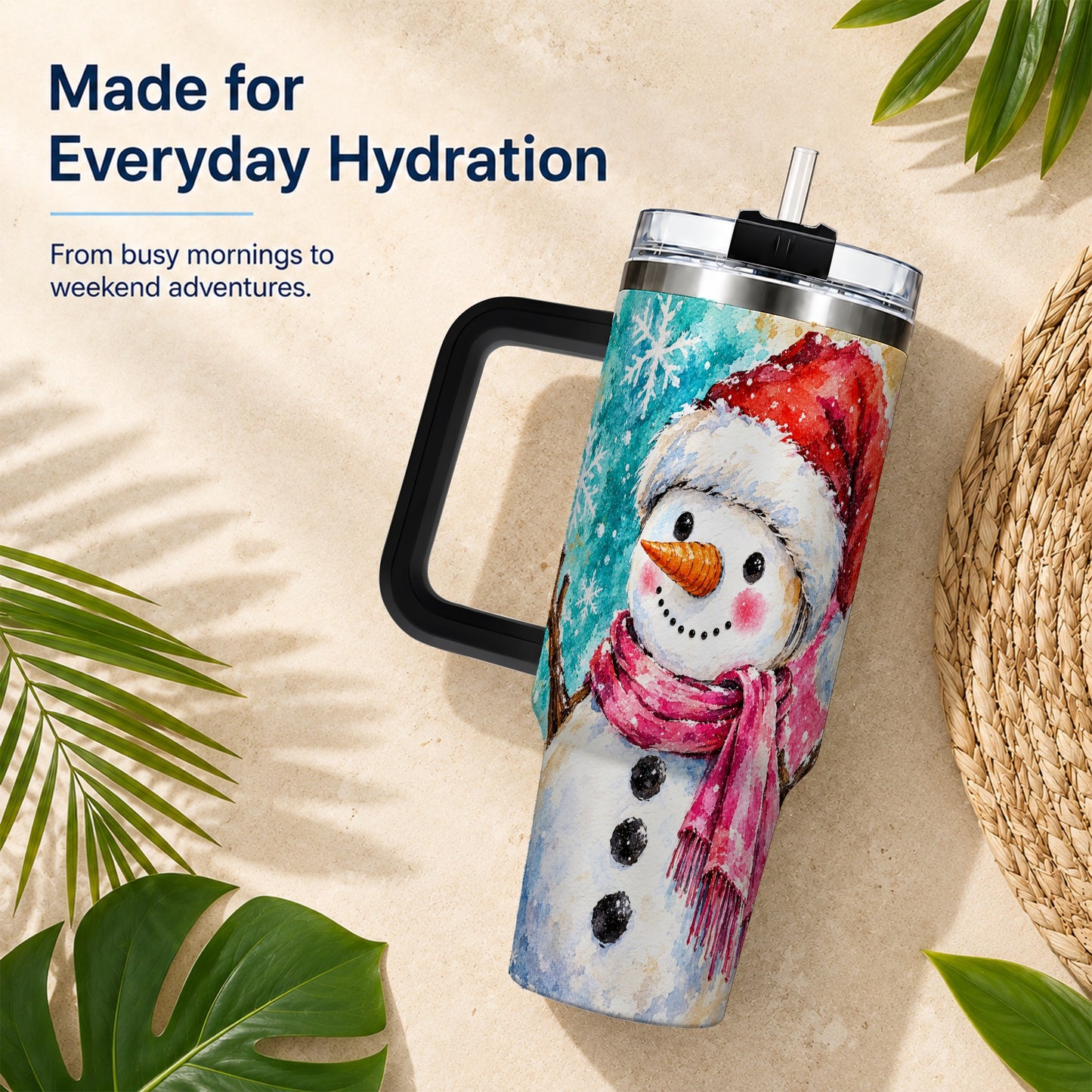 #pl[40oz|Black] Snowman 40oz Tumbler, Santa Hat Tumbler, Stainless Steel Travel Cup