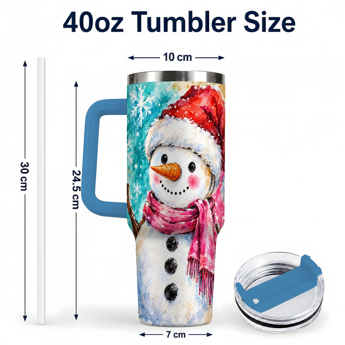 #pl[40oz|Blue] Snowman 40oz Tumbler, Santa Hat Tumbler, Stainless Steel Travel Cup