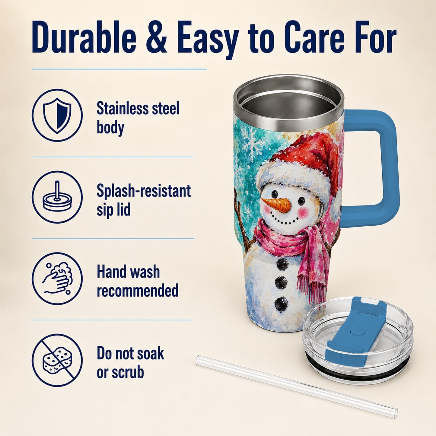 #pl[40oz|Blue] Snowman 40oz Tumbler, Santa Hat Tumbler, Stainless Steel Travel Cup