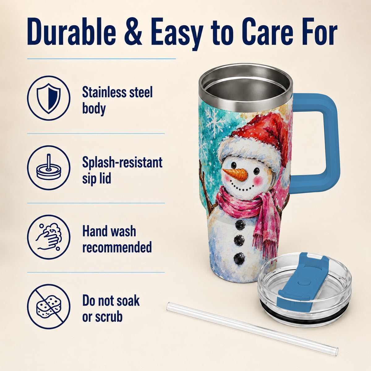#pl[40oz|Blue] Snowman 40oz Tumbler, Santa Hat Tumbler, Stainless Steel Travel Cup