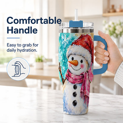 #pl[40oz|Blue] Snowman 40oz Tumbler, Santa Hat Tumbler, Stainless Steel Travel Cup