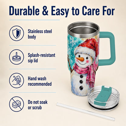 #pl[40oz|Green] Snowman 40oz Tumbler, Santa Hat Tumbler, Stainless Steel Travel Cup