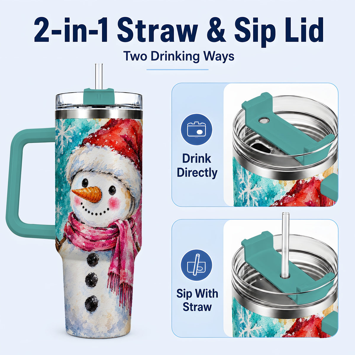 #pl[40oz|Green] Snowman 40oz Tumbler, Santa Hat Tumbler, Stainless Steel Travel Cup