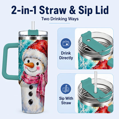 #pl[40oz|Green] Snowman 40oz Tumbler, Santa Hat Tumbler, Stainless Steel Travel Cup