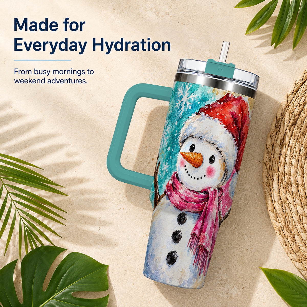 #pl[40oz|Green] Snowman 40oz Tumbler, Santa Hat Tumbler, Stainless Steel Travel Cup