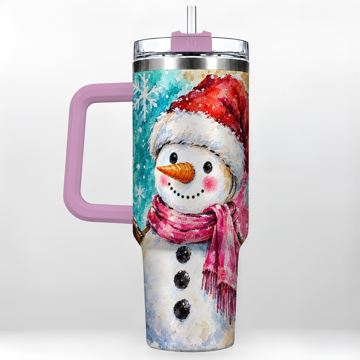 #pl[40oz|Pink] Snowman 40oz Tumbler, Santa Hat Tumbler, Stainless Steel Travel Cup