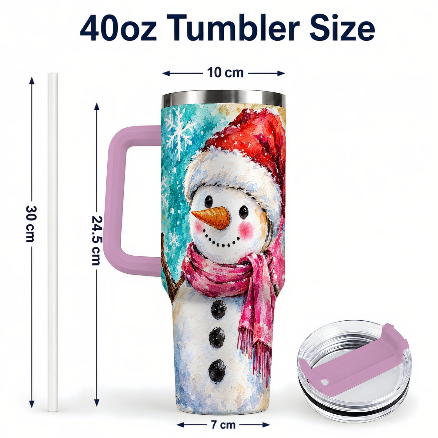 #pl[40oz|Pink] Snowman 40oz Tumbler, Santa Hat Tumbler, Stainless Steel Travel Cup