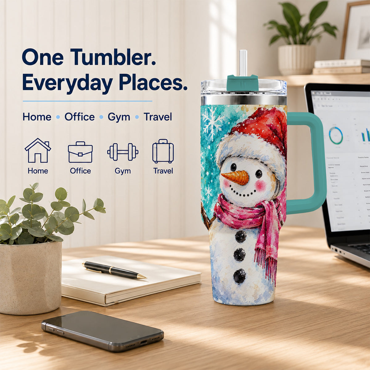 #pl[40oz|Green] Snowman 40oz Tumbler, Santa Hat Tumbler, Stainless Steel Travel Cup