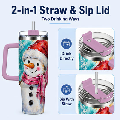 #pl[40oz|Pink] Snowman 40oz Tumbler, Santa Hat Tumbler, Stainless Steel Travel Cup