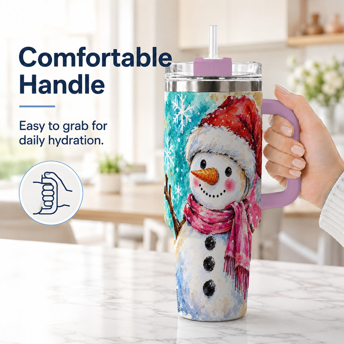 #pl[40oz|Pink] Snowman 40oz Tumbler, Santa Hat Tumbler, Stainless Steel Travel Cup