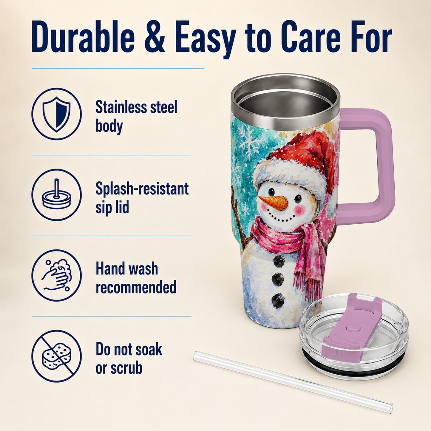 #pl[40oz|Pink] Snowman 40oz Tumbler, Santa Hat Tumbler, Stainless Steel Travel Cup