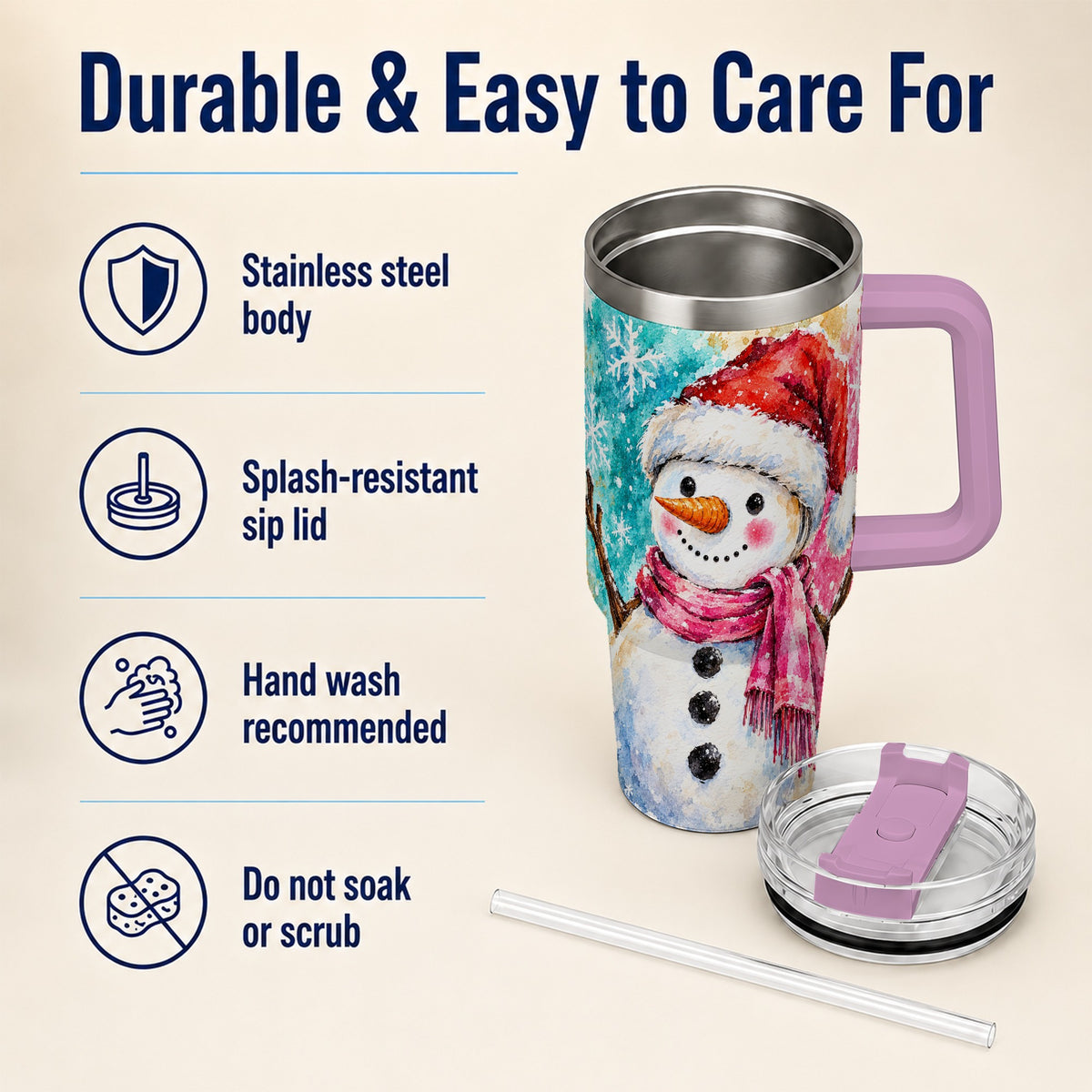#pl[40oz|Pink] Snowman 40oz Tumbler, Santa Hat Tumbler, Stainless Steel Travel Cup