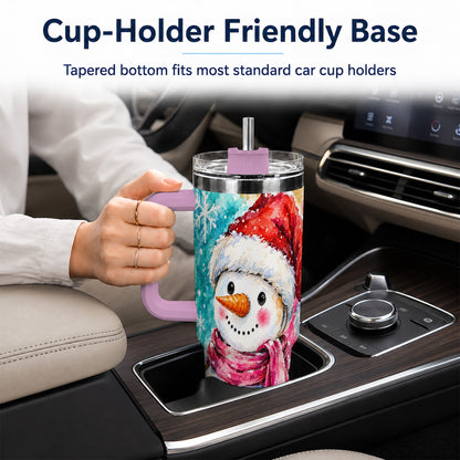 #pl[40oz|Pink] Snowman 40oz Tumbler, Santa Hat Tumbler, Stainless Steel Travel Cup