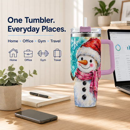 #pl[40oz|Pink] Snowman 40oz Tumbler, Santa Hat Tumbler, Stainless Steel Travel Cup