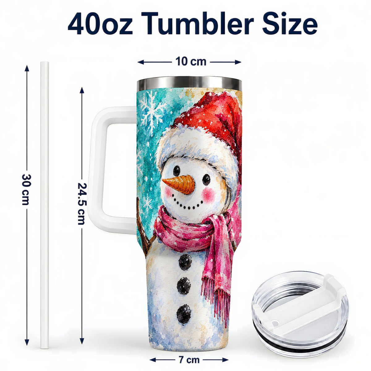 #pl[40oz|White] Snowman 40oz Tumbler, Santa Hat Tumbler, Stainless Steel Travel Cup