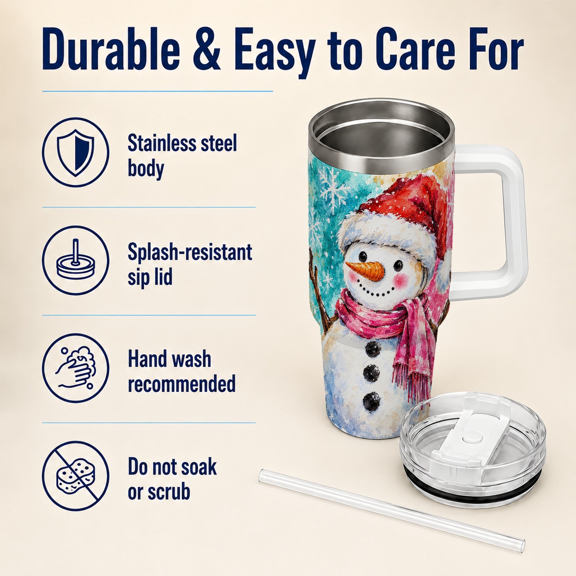 #pl[40oz|White] Snowman 40oz Tumbler, Santa Hat Tumbler, Stainless Steel Travel Cup