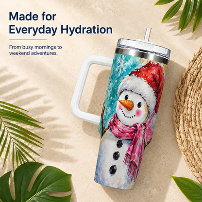 #pl[40oz|White] Snowman 40oz Tumbler, Santa Hat Tumbler, Stainless Steel Travel Cup