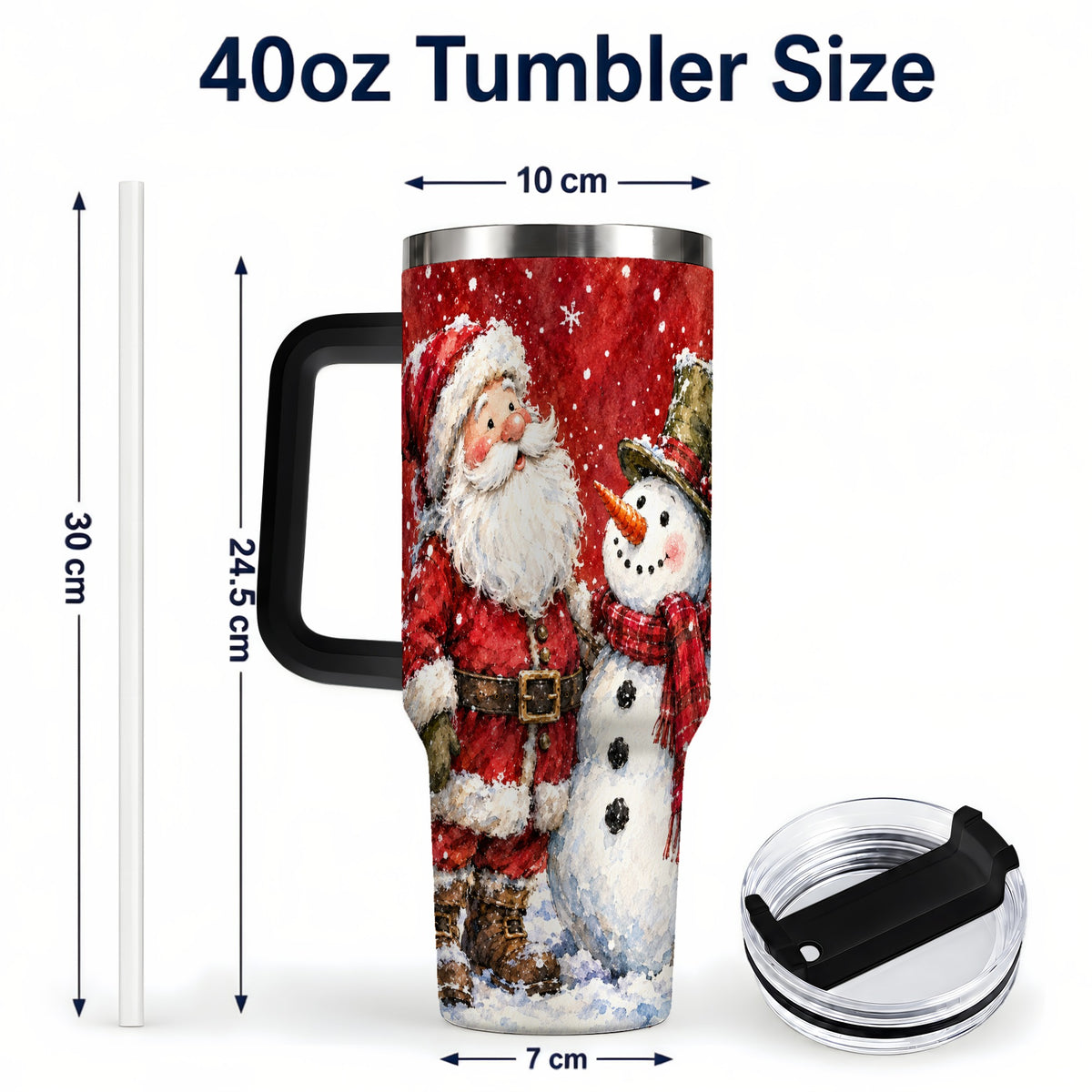 #pl[40oz|Black] Santa Snowman 40oz Tumbler, Holiday Tumbler, Stainless Steel Travel Cup
