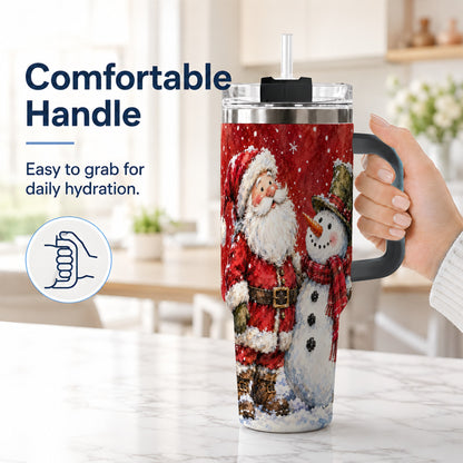 #pl[40oz|Black] Santa Snowman 40oz Tumbler, Holiday Tumbler, Stainless Steel Travel Cup