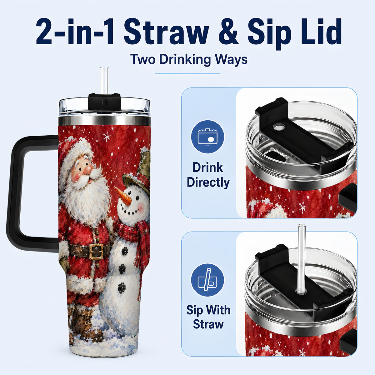 #pl[40oz|Black] Santa Snowman 40oz Tumbler, Holiday Tumbler, Stainless Steel Travel Cup