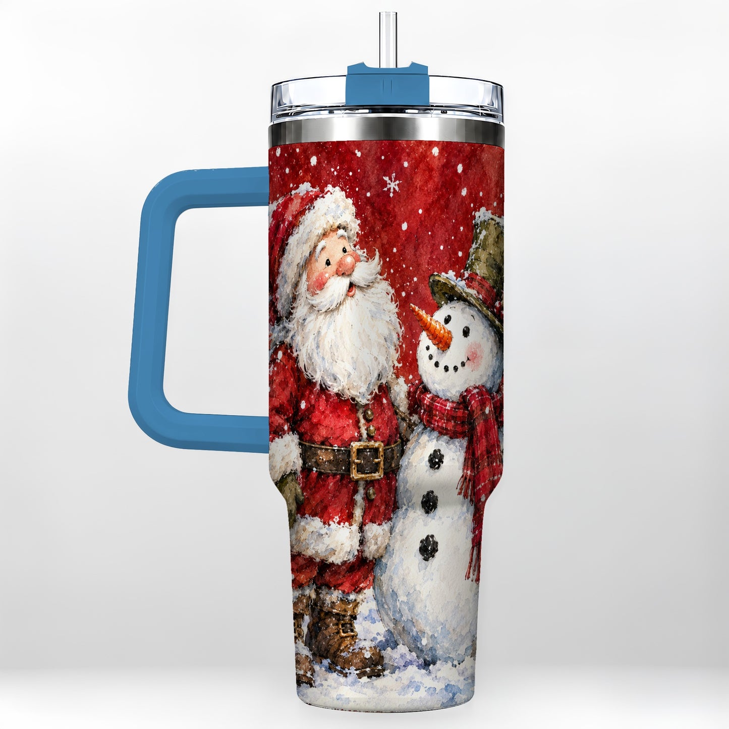 #pl[40oz|Blue] Santa Snowman 40oz Tumbler, Holiday Tumbler, Stainless Steel Travel Cup