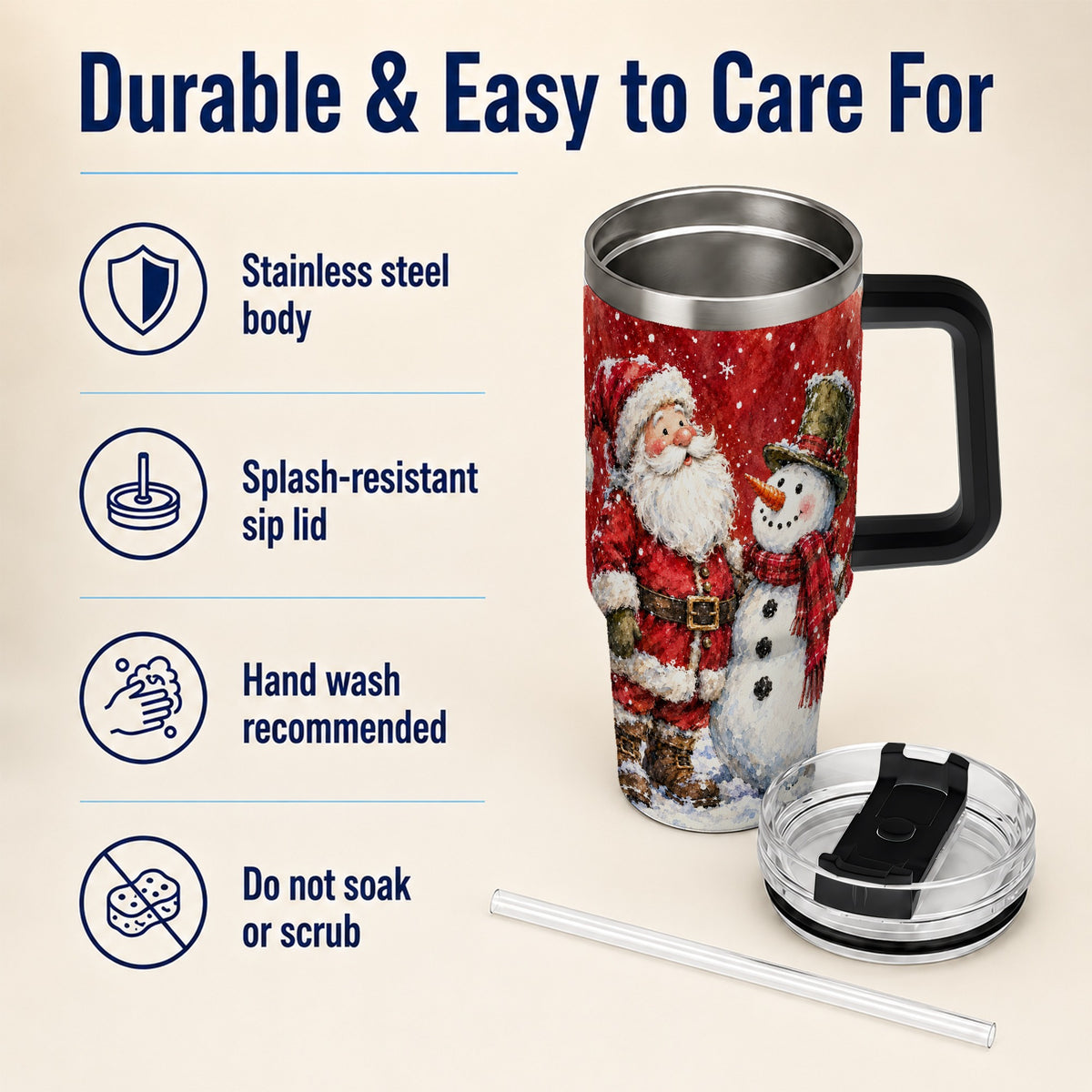 #pl[40oz|Black] Santa Snowman 40oz Tumbler, Holiday Tumbler, Stainless Steel Travel Cup