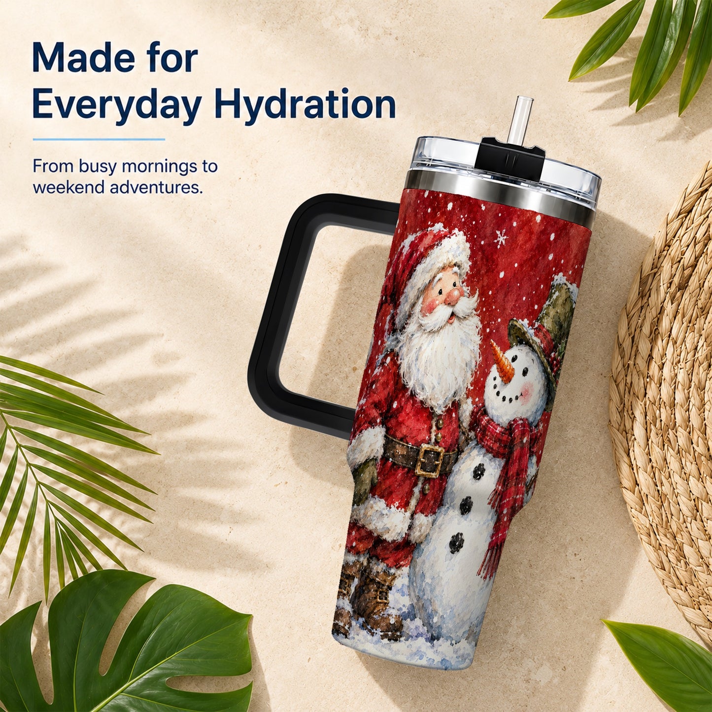 #pl[40oz|Black] Santa Snowman 40oz Tumbler, Holiday Tumbler, Stainless Steel Travel Cup