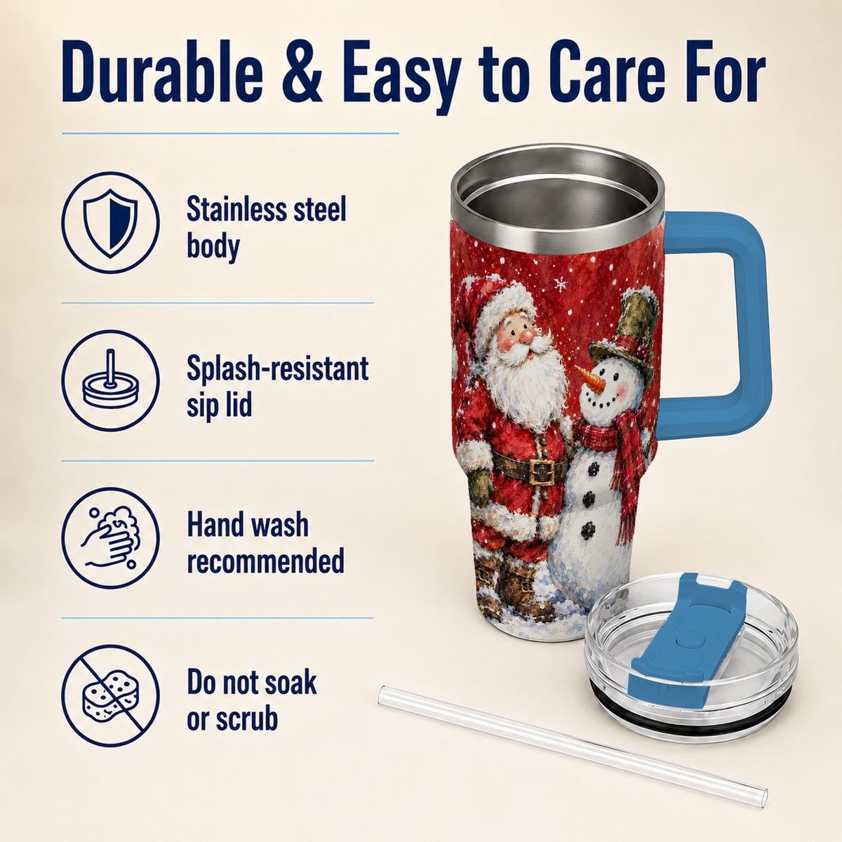 #pl[40oz|Blue] Santa Snowman 40oz Tumbler, Holiday Tumbler, Stainless Steel Travel Cup