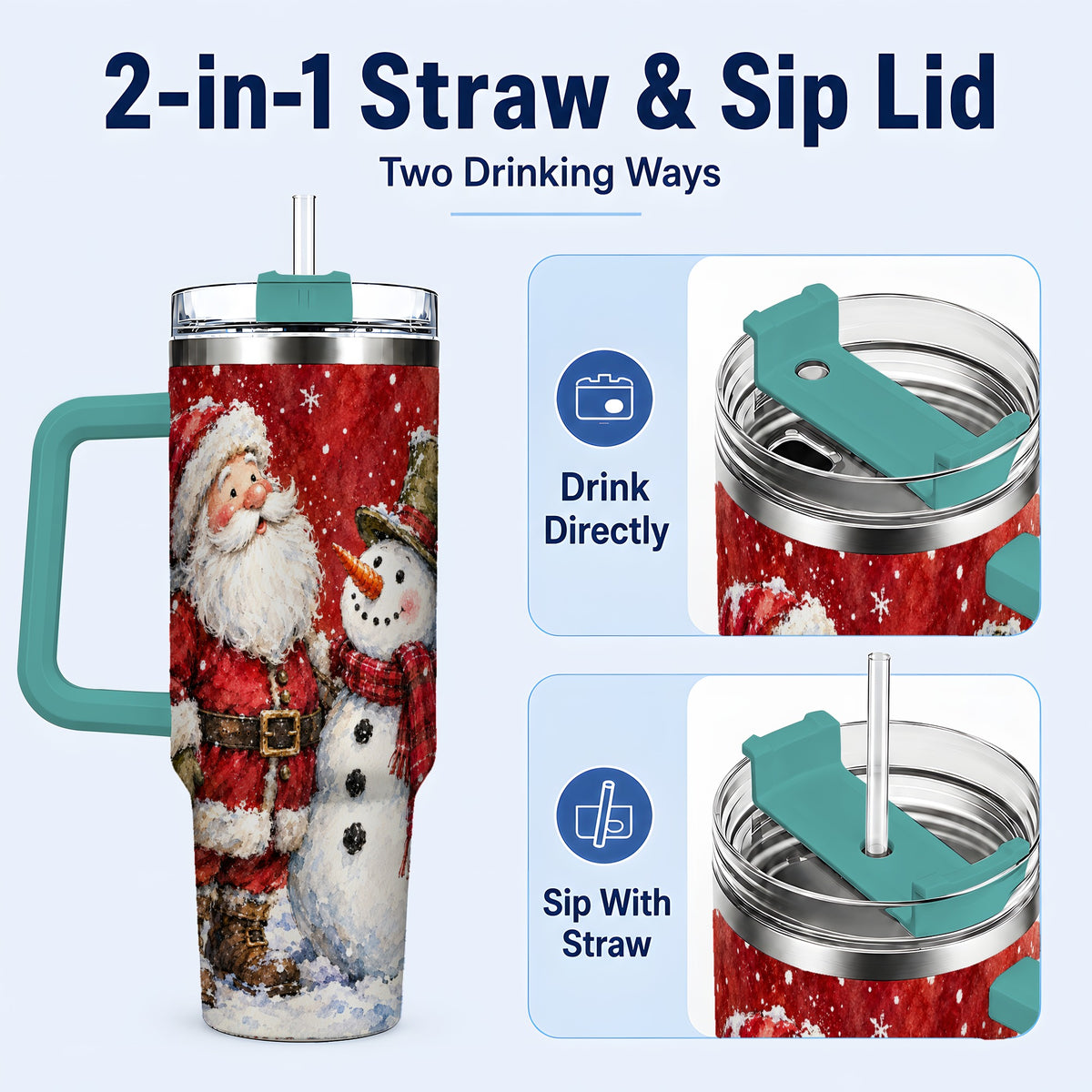 #pl[40oz|Green] Santa Snowman 40oz Tumbler, Holiday Tumbler, Stainless Steel Travel Cup