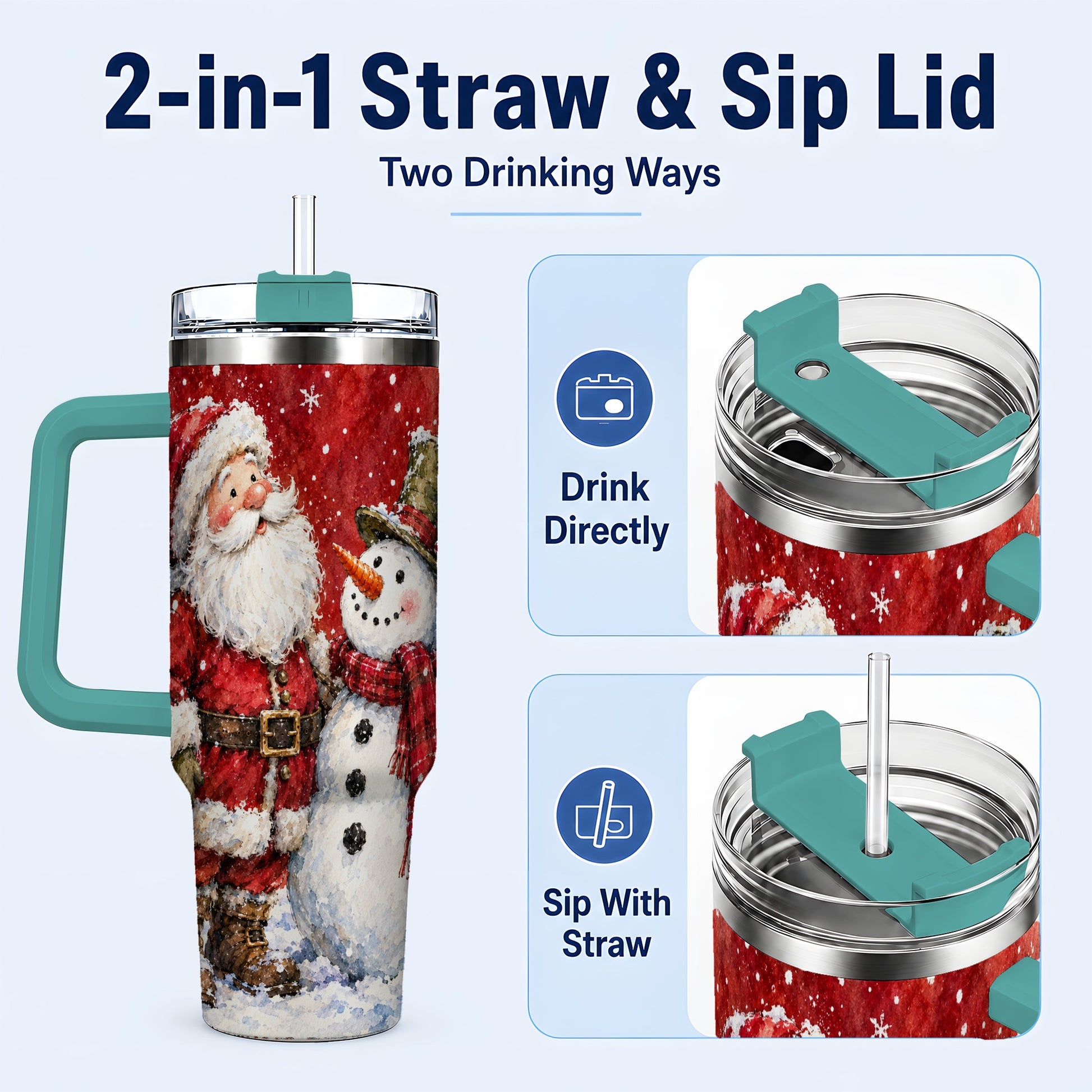 #pl[40oz|Green] Santa Snowman 40oz Tumbler, Holiday Tumbler, Stainless Steel Travel Cup