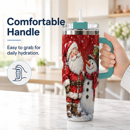 #pl[40oz|Green] Santa Snowman 40oz Tumbler, Holiday Tumbler, Stainless Steel Travel Cup