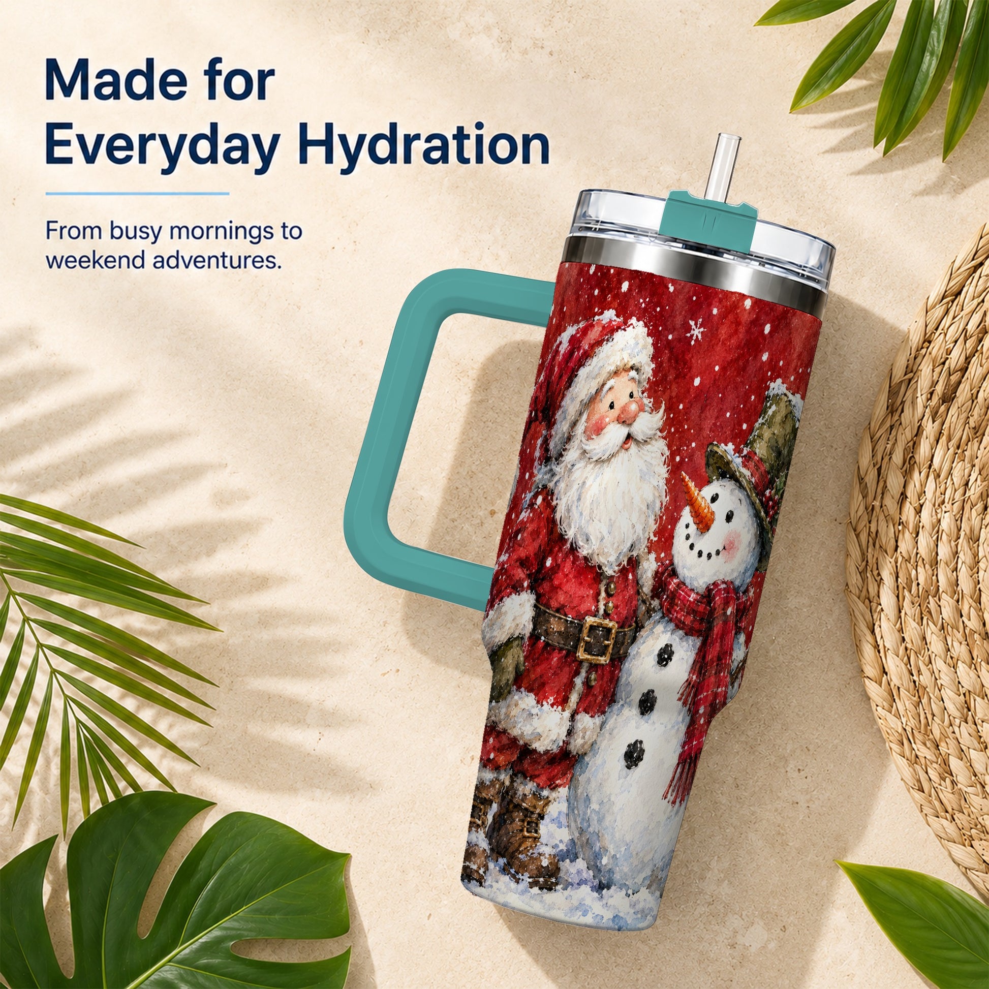 #pl[40oz|Green] Santa Snowman 40oz Tumbler, Holiday Tumbler, Stainless Steel Travel Cup