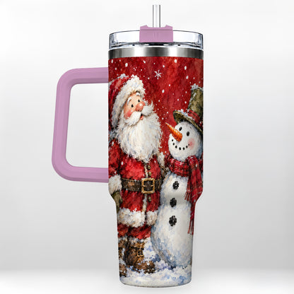 #pl[40oz|Pink] Santa Snowman 40oz Tumbler, Holiday Tumbler, Stainless Steel Travel Cup