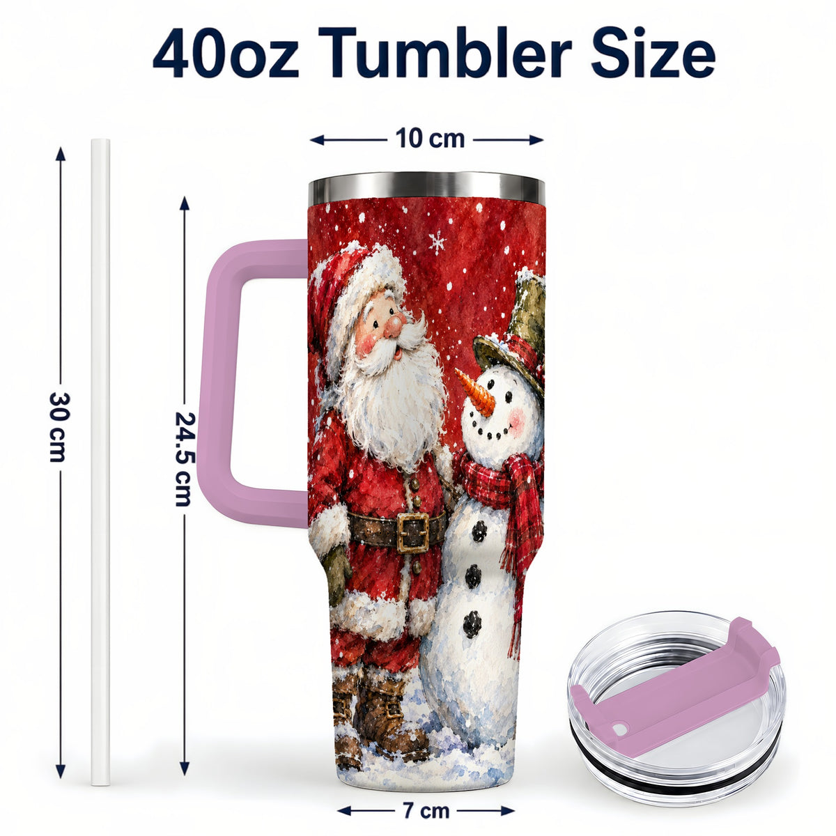 #pl[40oz|Pink] Santa Snowman 40oz Tumbler, Holiday Tumbler, Stainless Steel Travel Cup