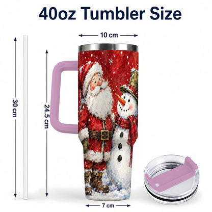 #pl[40oz|Pink] Santa Snowman 40oz Tumbler, Holiday Tumbler, Stainless Steel Travel Cup